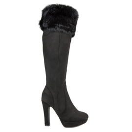 Super Me Cuissardes en daim avec fourrure noir