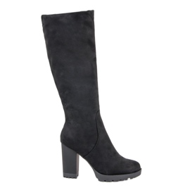 Super Mode Bottes à plateforme en daim le noir
