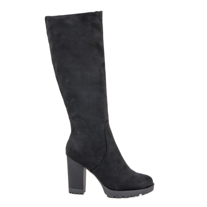 Super Mode Bottes à plateforme en daim le noir