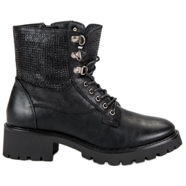 Ideal Shoes Travailleurs lacés sur la plate-forme le noir Ideal Shoes Travailleurs lacés sur la plate-forme le noir