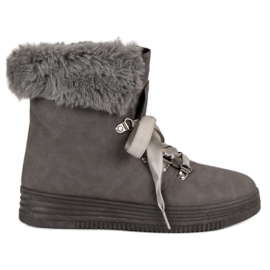 Bottes de neige grises avec fourrure