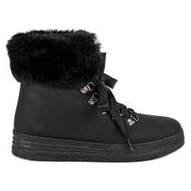 Bottes de neige noires avec fourrure le noir