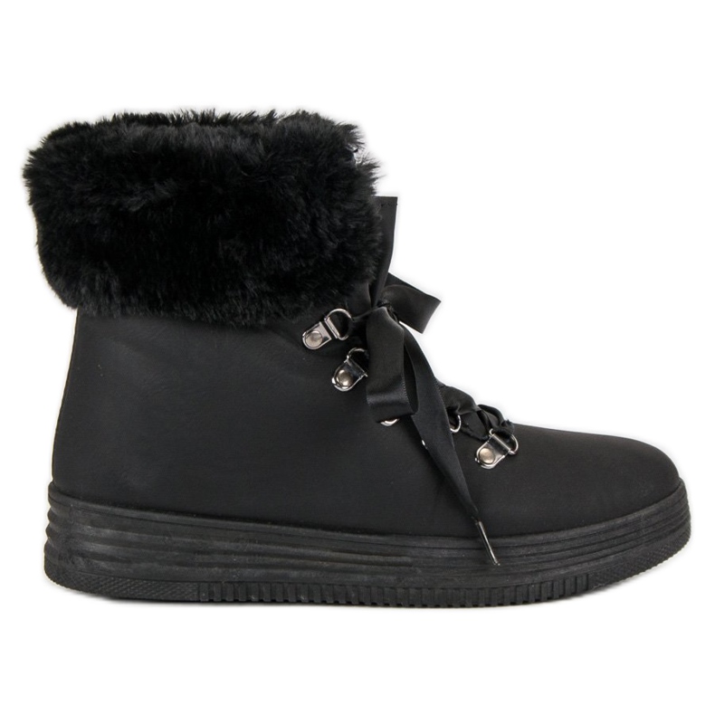 Bottes de neige noires avec fourrure le noir