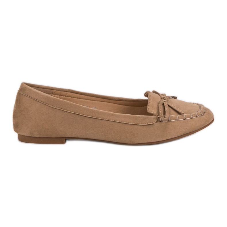 Small Swan Mocassins Beige Foncé Avec Un Nœud