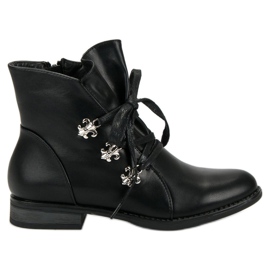 Weide Bottes noires sur un talon plat le noir