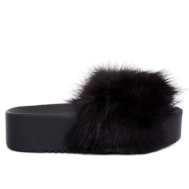 Noir CK77P Chaussons en fourrure noire le noir