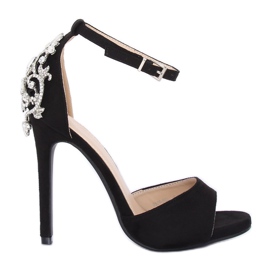 Sandales sur talon haut avec pierres noir 9509-502 Noir