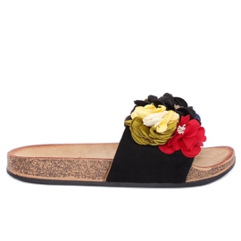 Chaussons noirs pour femmes P-848 Noir multicolore