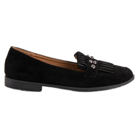 Laura Mode Mocassins en daim noir le noir