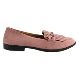 Laura Mode Mocassins en daim poudré rose