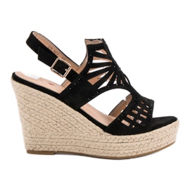 Top Shoes Sandales compensées ajourées noir