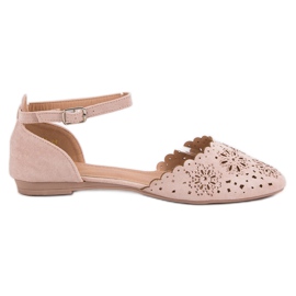 Laura Mode Ballerines Ajourées Avec Cristaux rose Laura Mode Ballerines Ajourées Avec Cristaux rose