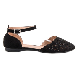 Laura Mode Ballerines Ajourées Avec Cristaux le noir Laura Mode Ballerines Ajourées Avec Cristaux le noir