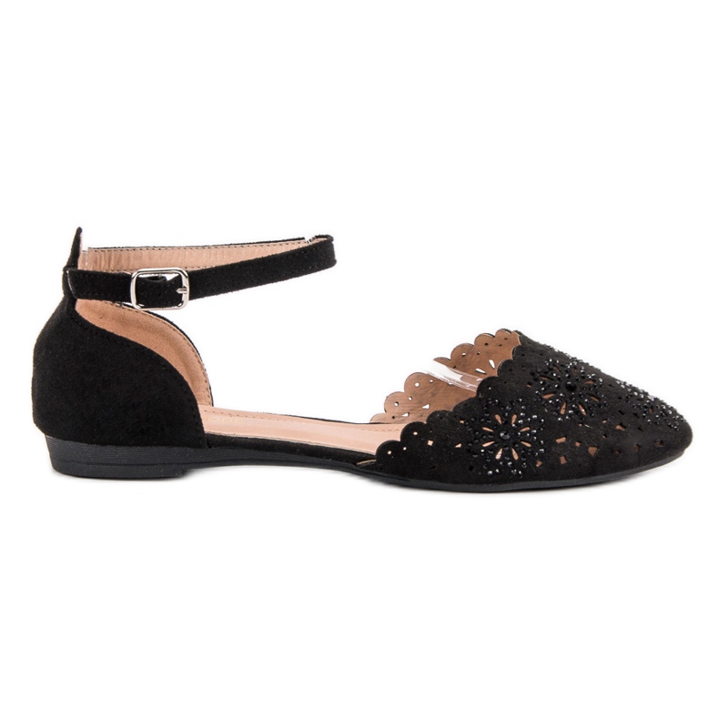 Laura Mode Ballerines Ajourées Avec Cristaux le noir
