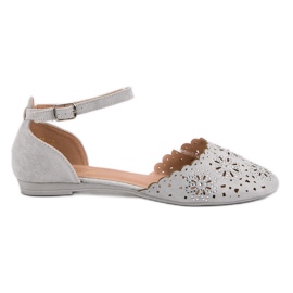 Laura Mode Ballerines Ajourées Avec Cristaux gris Laura Mode Ballerines Ajourées Avec Cristaux gris
