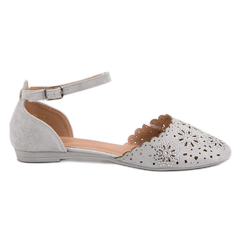 Laura Mode Ballerines Ajourées Avec Cristaux gris