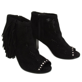 Noir AF-9 Bottines noires à bout ouvert