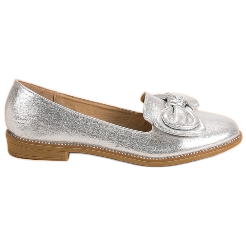 Forever Folie Ballerine En Argent Avec Un Noeud gris