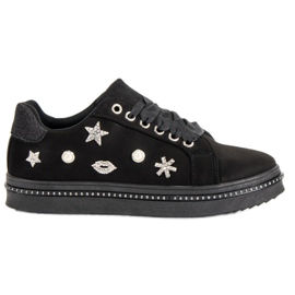 Baskets en daim avec strass noir