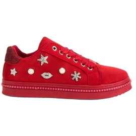Baskets en daim avec strass rouge