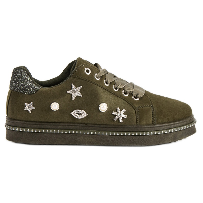 Baskets en daim avec strass vert