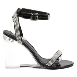 Sandales sur un compensé noir transparent JR1801 Noir