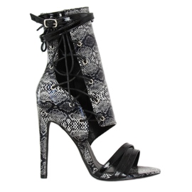 Bottines en cuir serpent noir JR-041 Noir le noir