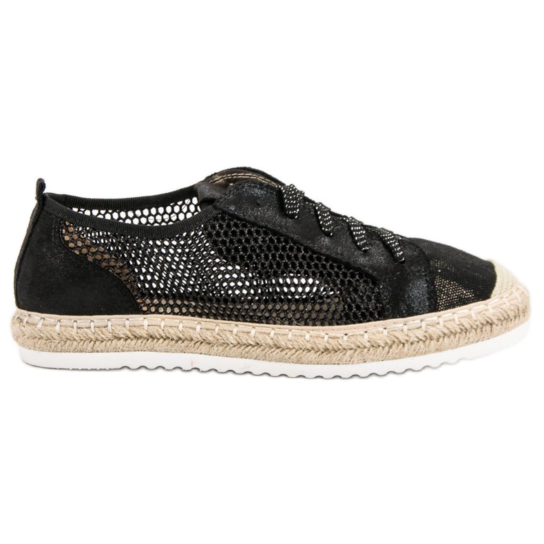 Queentina Espadrilles à lacets avec maille le noir