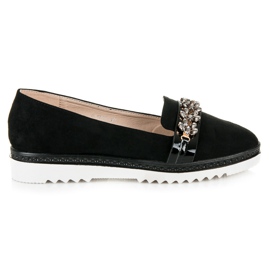 Ideal Shoes Richelieus en daim avec cristaux noir