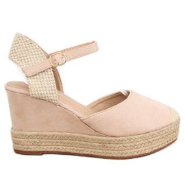 Espadrilles compensées beige et rose T331P Beige