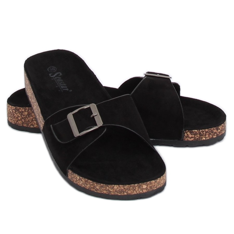 Pantoufles noires en daim CK61P noires le noir