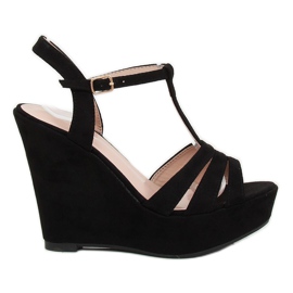 Sandales noires sur talon compensé A208 Noir