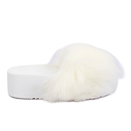 Blanc CK77P Chaussons en fourrure blanche