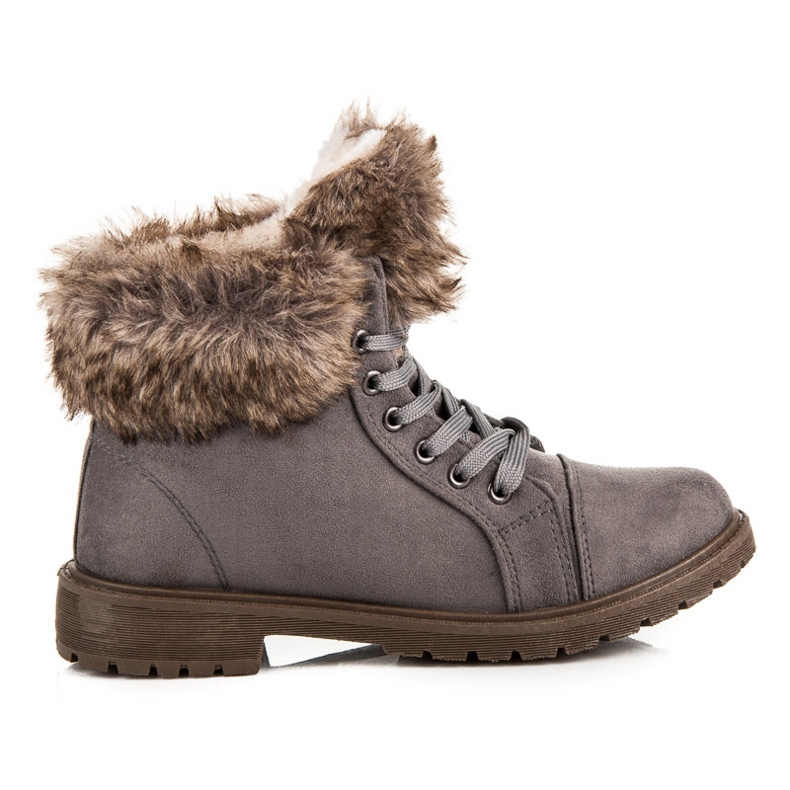 New Tlck Trappeurs en daim avec fourrure gris