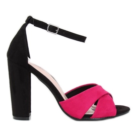Sandales noires sur le poteau 369-34 Fuchsia le noir rose