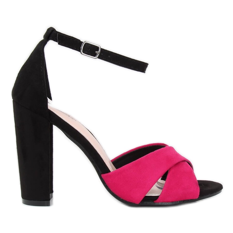 Sandales noires sur le poteau 369-34 Fuchsia le noir rose
