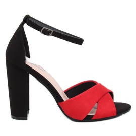 Sandales sur le poteau rouge et noir 369-34 Rouge