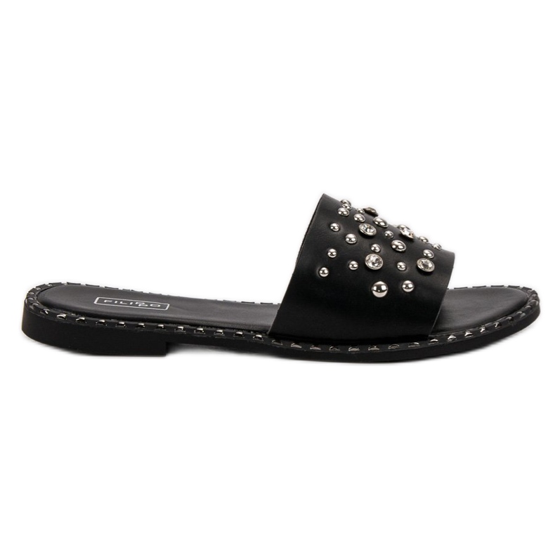 Filippo Chaussons Noirs Avec Strass le noir