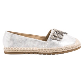 Ideal Shoes Espadrilles En Argent Avec Ornements gris Ideal Shoes Espadrilles En Argent Avec Ornements gris