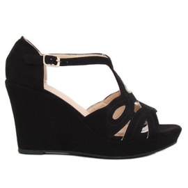 Sandales noires sur un coin noir LM-002 Noir le noir