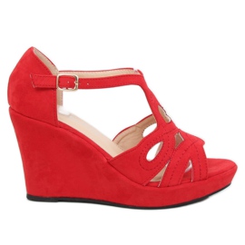 Sandales compensées rouges LM-002 Rouge