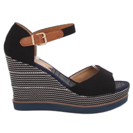 Sandales noires sur talon compensé 9079 Noir le noir