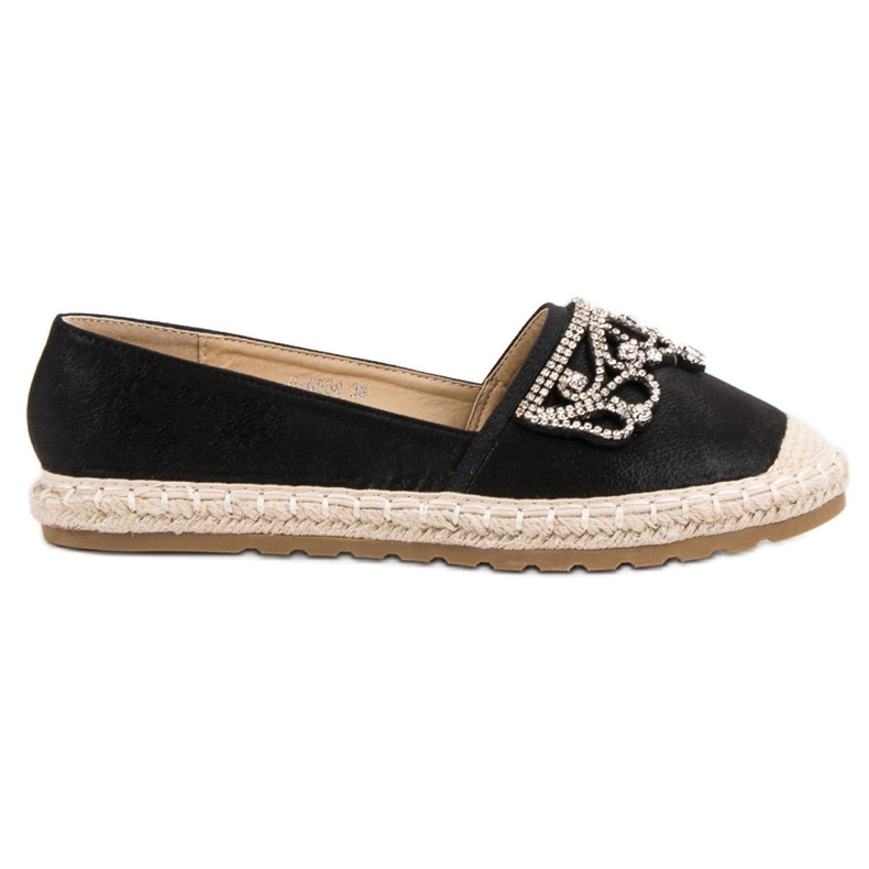 Ideal Shoes Espadrilles Noires Avec Ornements le noir