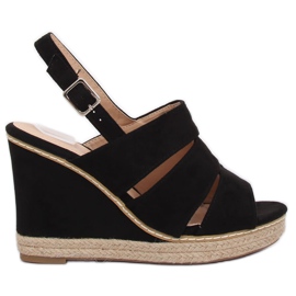 Sandales noires sur talon compensé 9069 Noir le noir