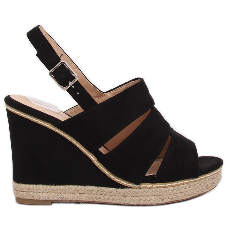 Sandales noires sur talon compensé 9069 Noir le noir