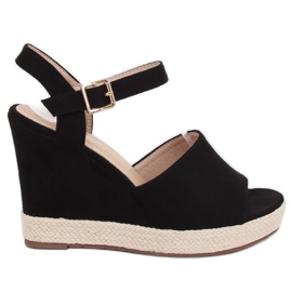 Sandales noires sur un coin compensé noir FD-5M14 Noir
