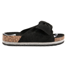 Anesia Paris Pantoufles En Daim Avec Cristaux le noir