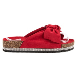 Anesia Paris Pantoufles En Daim Avec Cristaux rouge