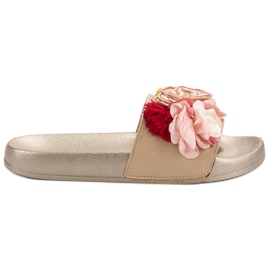 SHELOVET Chaussons dorés à fleurs