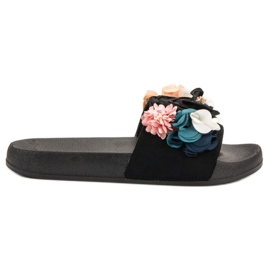 SHELOVET Chaussons Noirs à Fleurs